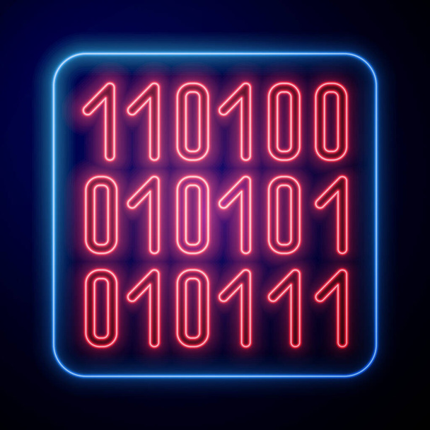 Ragyogó neon bináris kód ikon elszigetelt kék háttér. Vektorillusztráció - Vektor, kép