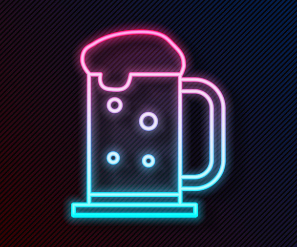 Glowing neon line Wooden beer mug icon isolated on black background. Vector Illustration - Vector, Image