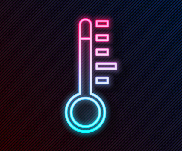 Leuchtendes Neon-Line-Meteorologie-Thermometer-Messsymbol isoliert auf schwarzem Hintergrund. Thermometer, die heißes oder kaltes Wetter anzeigen. Vektorillustration - Vektor, Bild