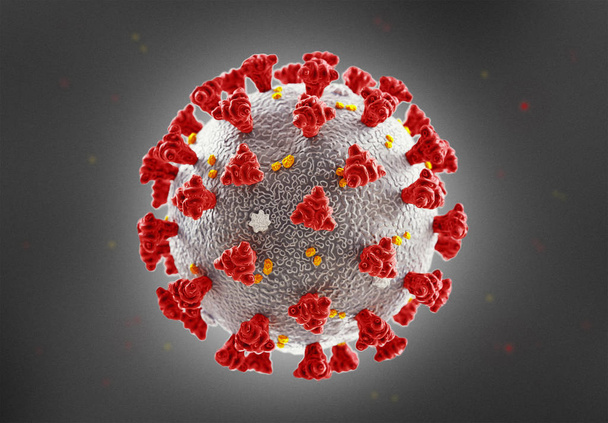 Coronavirus microscopic view. Floating influenza virus cells. Dangerous asian ncov corona virus, SARS pandemic risk concept. 3d rendering - Foto, Bild