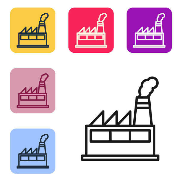 Linea nera Icona della fabbrica industriale di petrolio e gas isolata su sfondo bianco. Imposta le icone nei pulsanti quadrati a colori. Illustrazione vettoriale
 - Vettoriali, immagini
