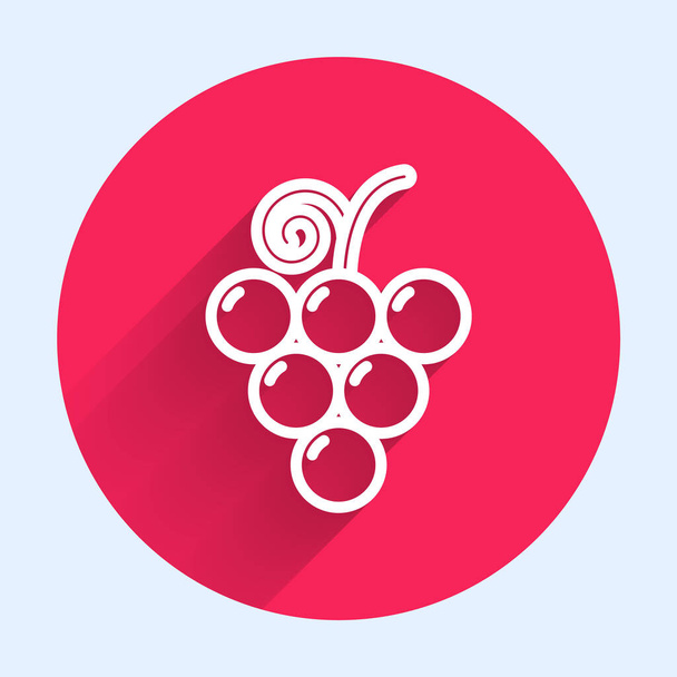 Bílá čára Ikona hroznového ovoce izolovaná s dlouhým stínem. Červený kruh. Vektorová ilustrace - Vektor, obrázek