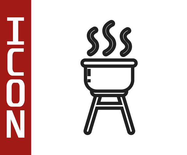 Black line Barbecue grill icon isolated on white background. BBQ grill party. Vector Illustration - ベクター画像