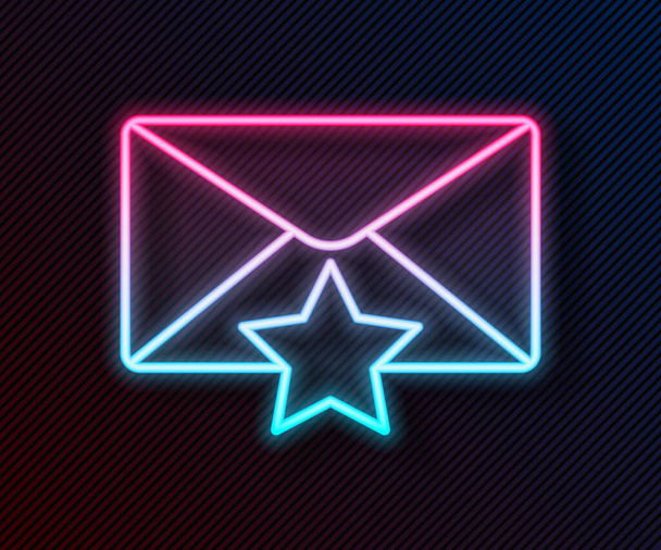 Glowing neon line Envelope with star icon isolated on black background. Important email, add to favourite icon. Starred message mail. Vector Illustration - Vetor, Imagem