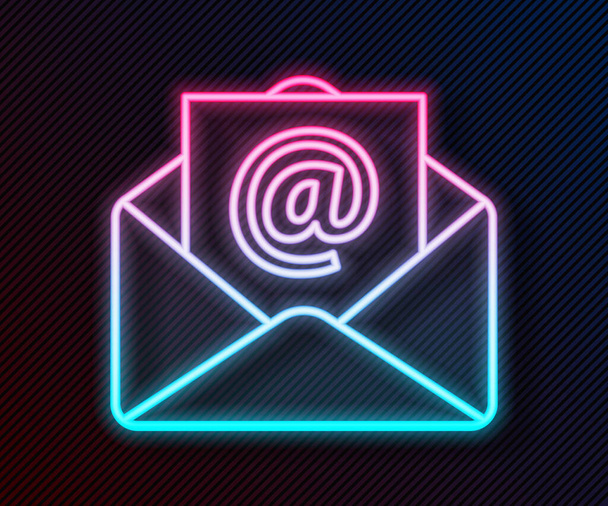 Świecąca neon linia Poczta i e-mail ikona izolowana na czarnym tle. E-mail z symbolem koperty. Znak wiadomości e-mail. Ilustracja wektora - Wektor, obraz