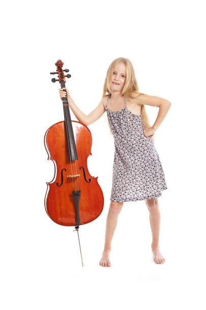 mladá dívka v šatech a violoncella - Fotografie, Obrázek