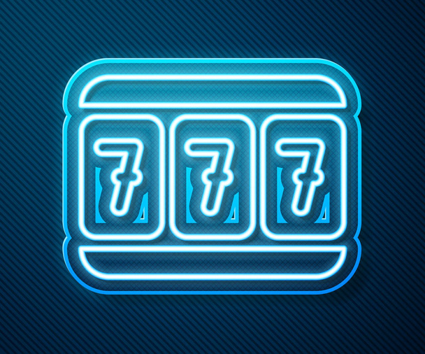 Linea al neon incandescente Slot machine con fortunato sette jackpot icona isolato su sfondo blu. Illustrazione vettoriale
 - Vettoriali, immagini