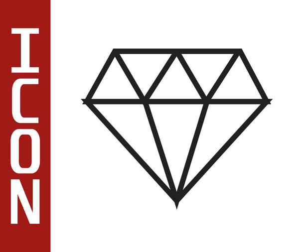 Black line Diamond icon isolated on white background. Jewelry symbol. Gem stone. Vector Illustration - Vector, Image