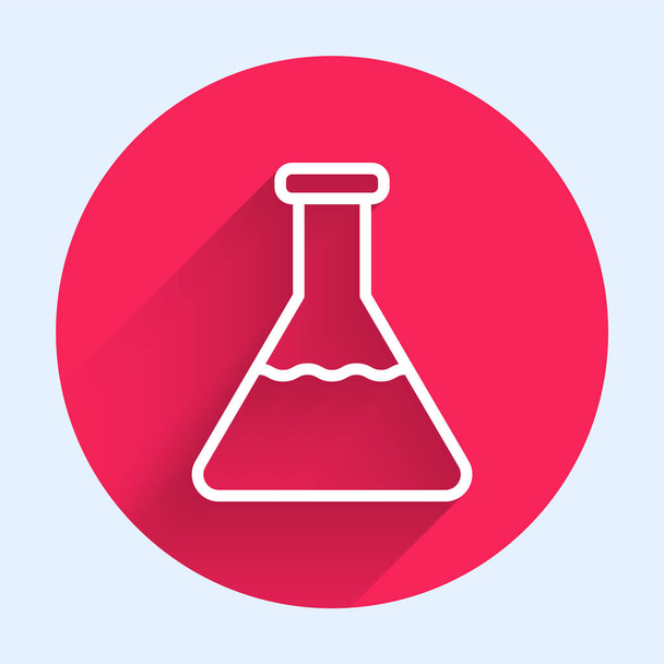 White line Test tube and flask chemical laboratory test icon isolated with long shadow. Laboratory glassware sign. Red circle button. Vector Illustration - Vektori, kuva