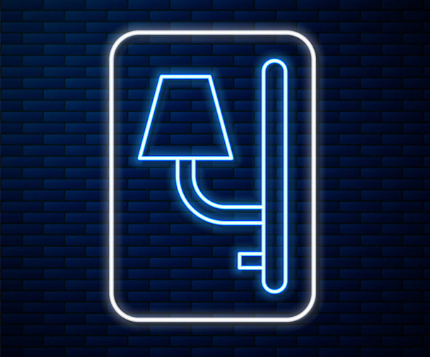 Ragyogó neon vonal Wall fáklya ikon elszigetelt téglafal háttér. Fali lámpa fény. Vektorillusztráció - Vektor, kép