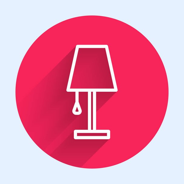 White line Table lamp icon isolated with long shadow. Red circle button. Vector Illustration - Vector, Image