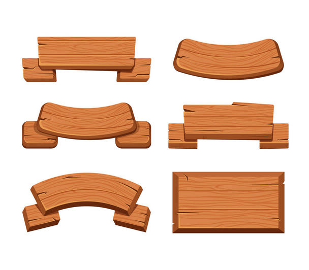 Set de colección de letreros de placa de madera. Vector plano gráfico dibujo animado diseño ilustración
 - Vector, Imagen