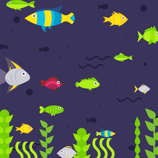 Fish swimming under water, simple isolated sea creatures in flat style, vector illustration - Вектор,изображение
