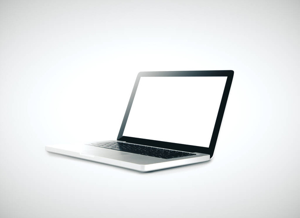 Laptop with blank screen on gray background. Technology and communication concept. 3D Rendering - Фото, зображення