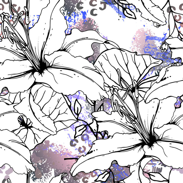 Floral Black White Pattern. Modern Watercolor - Vector, afbeelding