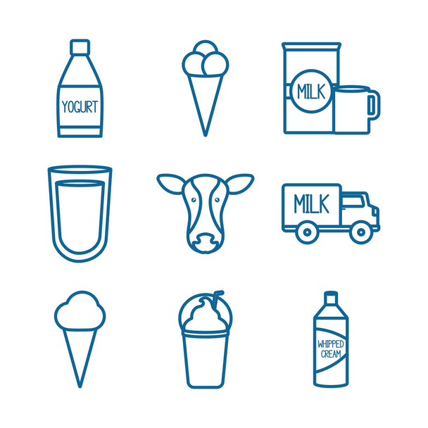Isolated dairy line style icon set vector design - ベクター画像