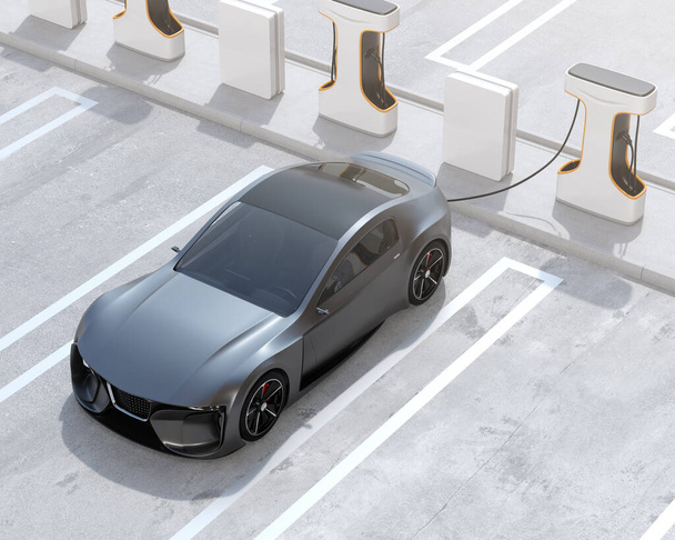 Electric sports car charging at Public Charging Station. 3D rendering image. - Photo, Image