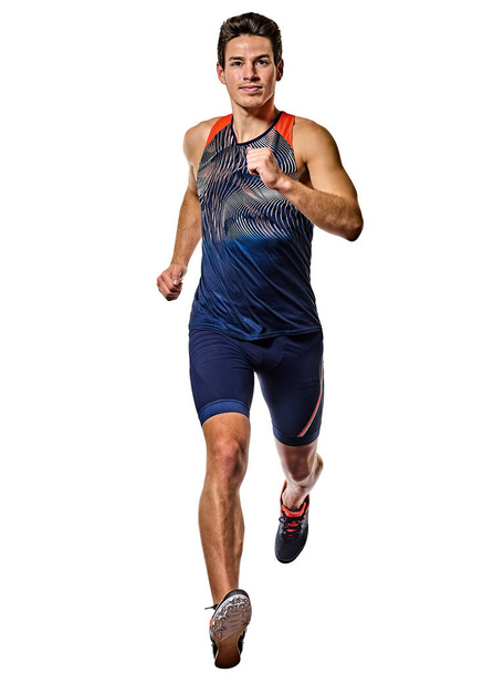 молодий чоловік легка атлетика бігун біжить спринтер ізольований білий фон
 - Фото, зображення