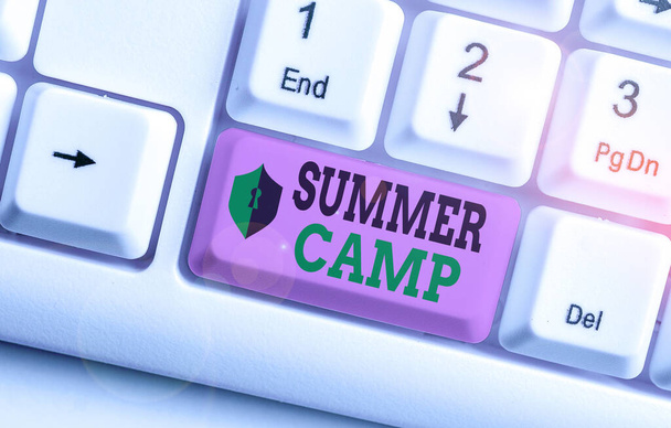 Text sign showing Summer Camp. Conceptual photo supervised program for children conducted during the summer. - Photo, Image