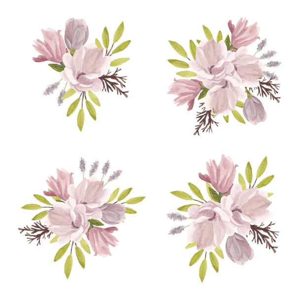 Άνοιξη μανόλια λουλούδι μπουκέτο ακουαρέλα εικονογράφηση - Διάνυσμα, εικόνα