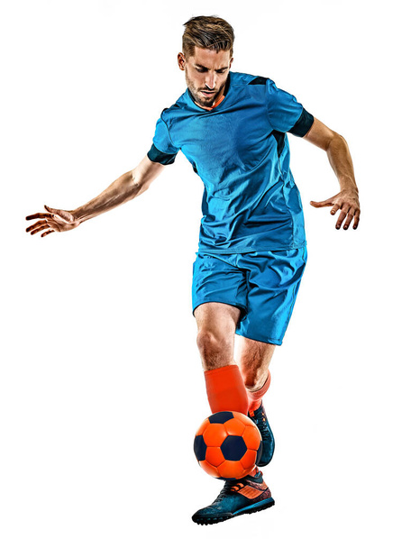 young soccer player man isolated white background standing - Foto, afbeelding