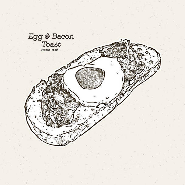 egg and bacon toast, hand draw sketch vector. - Vektor, kép