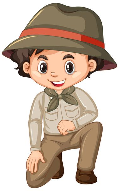 Niño en uniforme scout sentado sobre fondo blanco ilustración
 - Vector, imagen