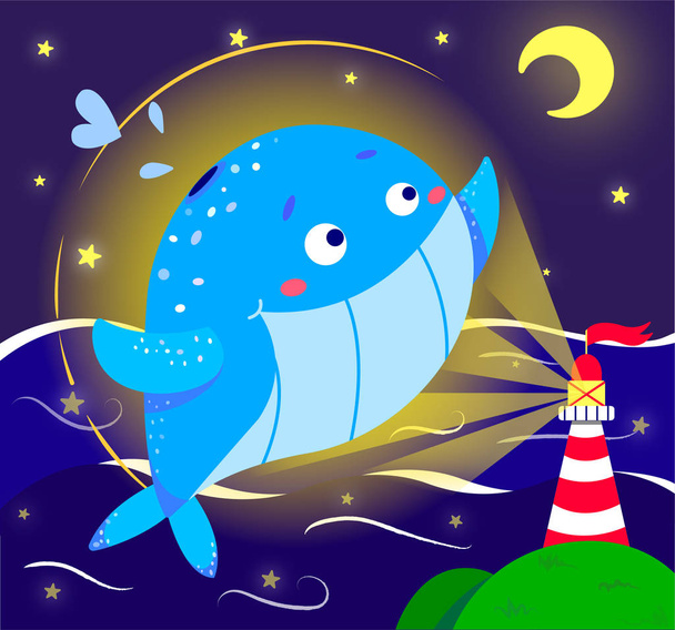 digital illustration "Jumping whale": reach the moon - 写真・画像