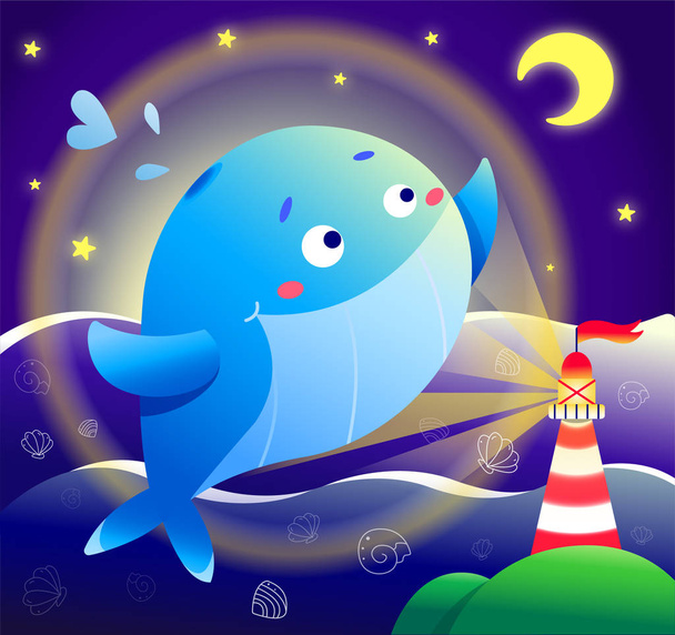 digital illustration "Happy whale": shine like a star - Φωτογραφία, εικόνα