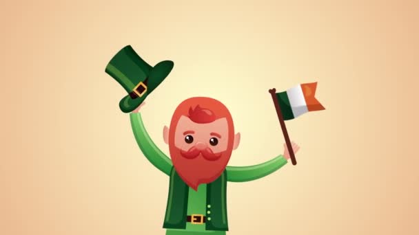 st patricks day animated card with elf and irerland flag - Záběry, video