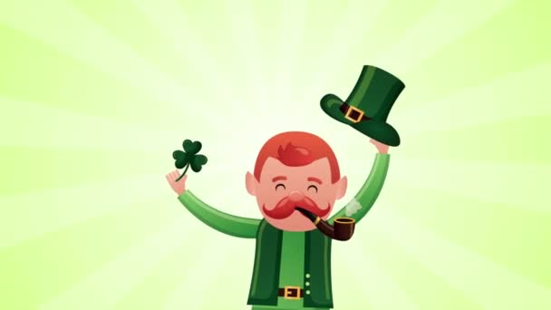 st patricks day animated card with elf and clovers - Πλάνα, βίντεο