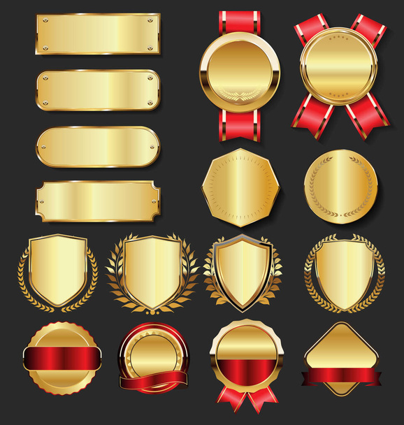 Retro vintage golden laurel wreath badge and shields collection - Vektori, kuva