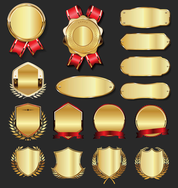 Retro vintage golden laurel wreath badge and shields collection - Vettoriali, immagini