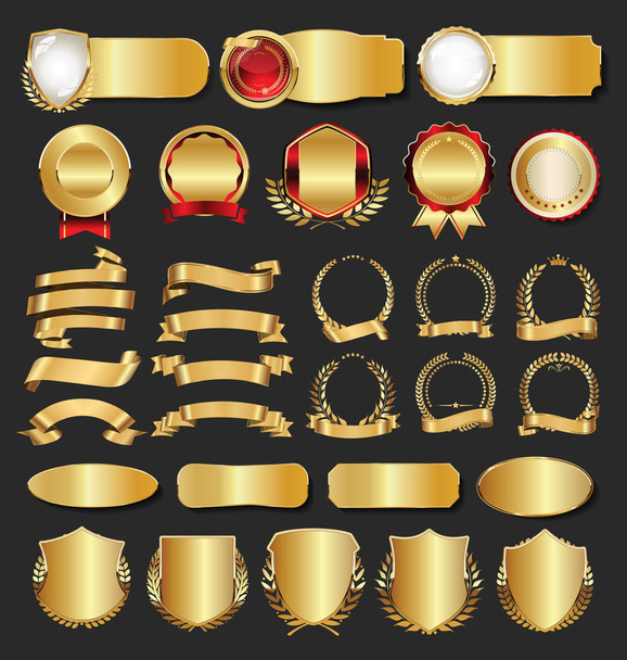 Insignia de corona de laurel dorado vintage retro y colección escudos - Vector, Imagen