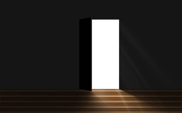 white light from the door in the dark room - Vector, Image
