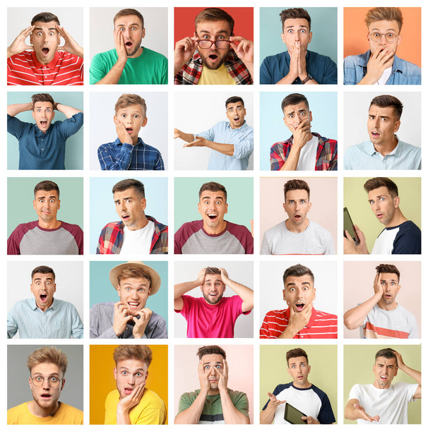 Collage of photos with surprised people - Foto, afbeelding