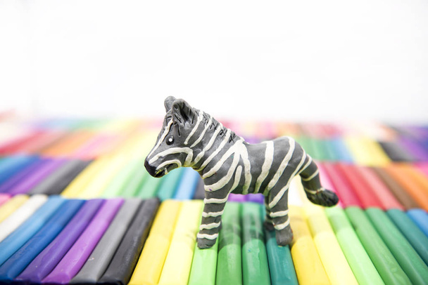 Play clay Animals. Zebra on colored background. - Photo, Image