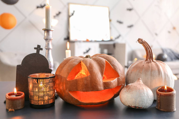 Decor for Halloween party on table in room - Photo, Image