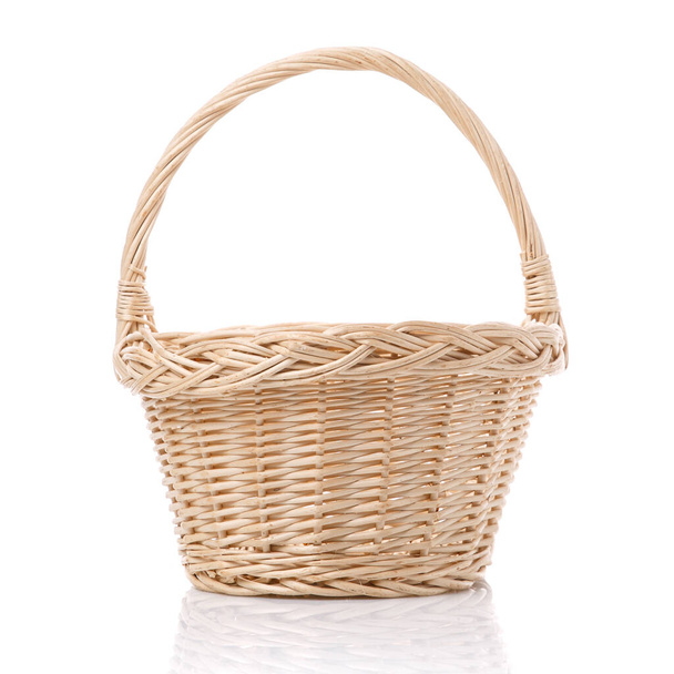 Rustic wicker basket for harvest isolated on white background. - Photo, Image
