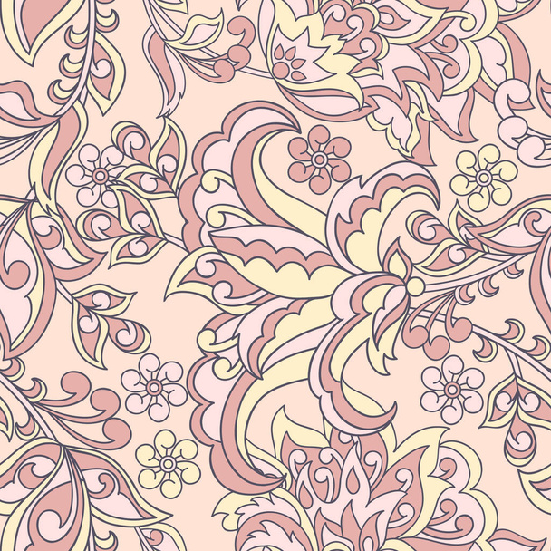 Elegance seamless pattern with ethnic flowers. Vector Floral Illustration in asian textile style - Vetor, Imagem