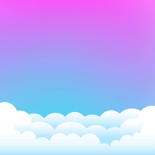 Różowy i niebieski błękitne niebo wzór tła. Chmury kreskówki na tle natury kolor - Wektor, obraz