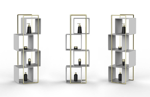 Stojak ekspozycyjny, stojak ekspozycyjny dla produktu, stojaki ekspozycyjne izolowane na białym tle. Ilustracja 3D - Zdjęcie, obraz