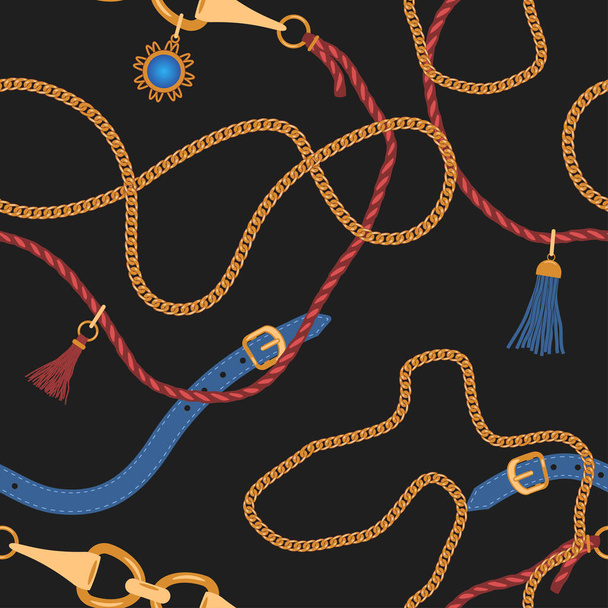 Seamless pattern with chains straps and belts. Pendants background for for fabric design. Vector illustration.  - ベクター画像