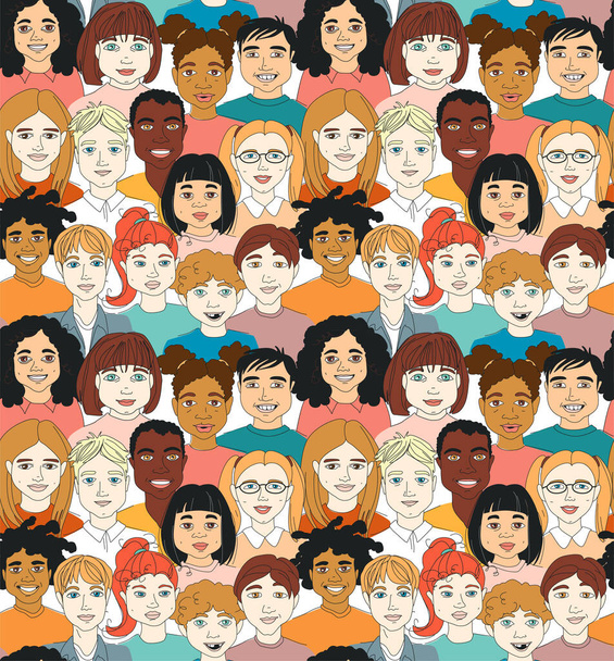 Diverse Kid 's Children' s head diversity seamless pattern background. Ручной рисунок векторного плаката
 - Вектор,изображение
