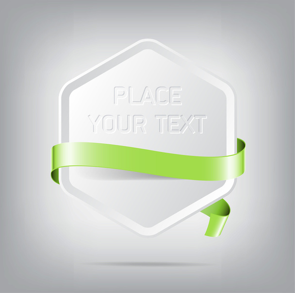 Vector hexagonal plastic banner with pale green silky ribbon - Vector, Image
