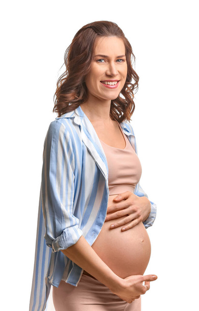 Beautiful pregnant woman on white background - Фото, изображение