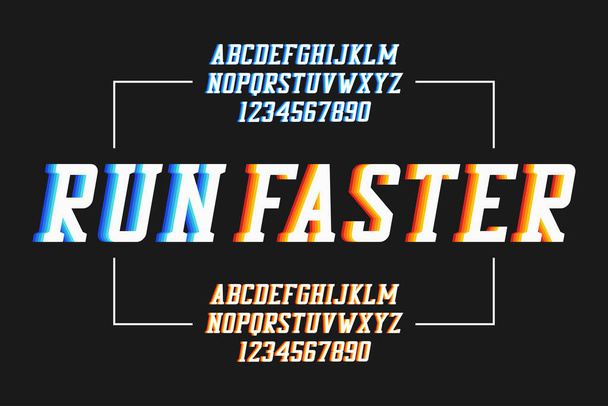 Retro sport lettertype met kleurrijke overlap effect. Atletisch serif alfabet, college lettertype. Vectorillustratie. - Vector, afbeelding