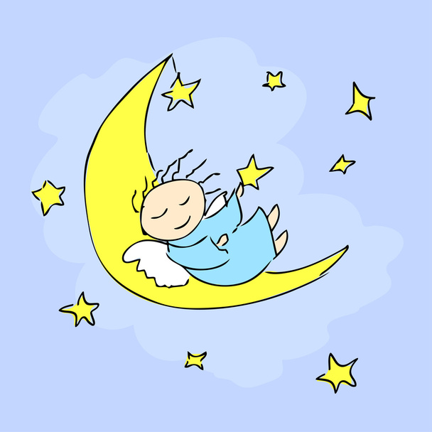 Angel sleeping on the moon - Vector, imagen