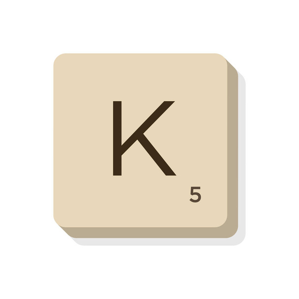 Letra K en alfabeto scrabble. Aísle la ilustración vectorial para componer sus propias palabras y frases
. - Vector, Imagen