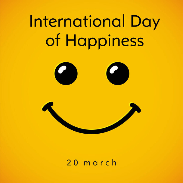 Międzynarodowy Dzień Szczęścia karta uśmiechu. Uśmiechnij się ikona w stylu sztuki linii izolowane na żółtym tle. Ilustracja wektora - Wektor, obraz